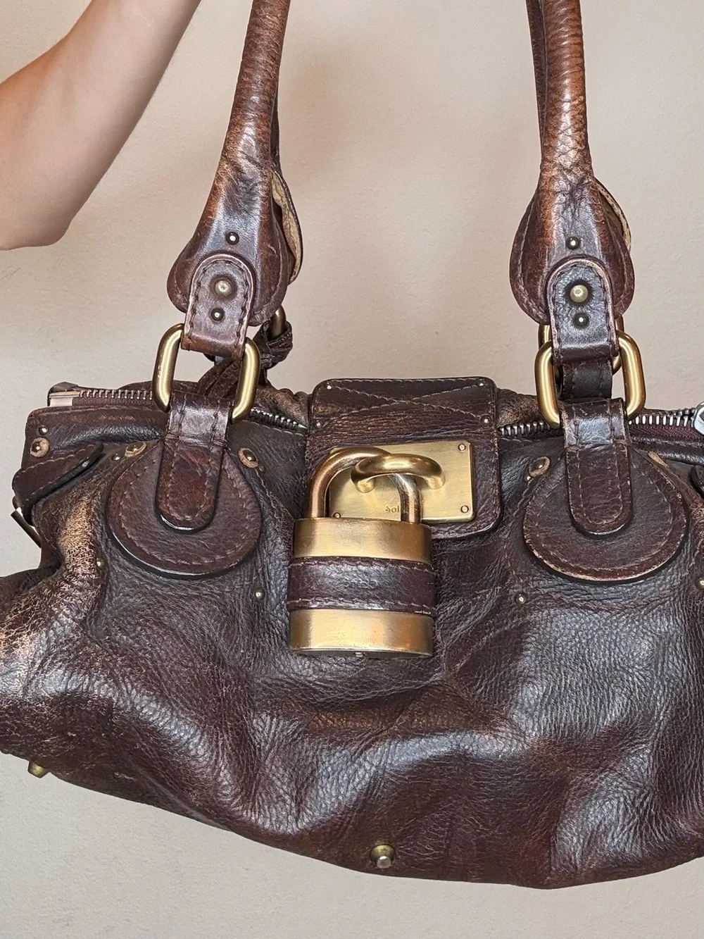 Chloe Brown Leather Paddington Bag with Gold Hardware